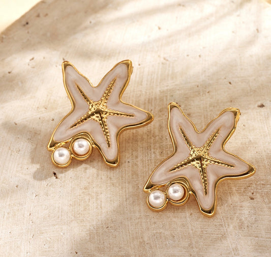 E5771 Aretes estrella de mar perla 3cm