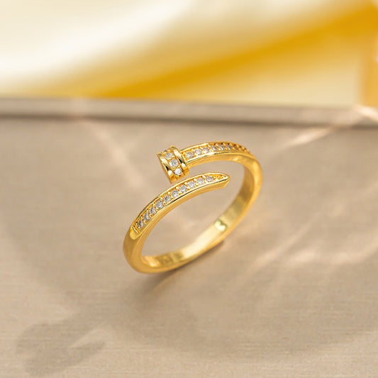 A525 anillo dorado clavo brillante acero inoxidable chapado en oro 18k abierto