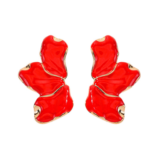 E7174 Aretes pétalos rojos elegantes de fiesta aleacion 5cm