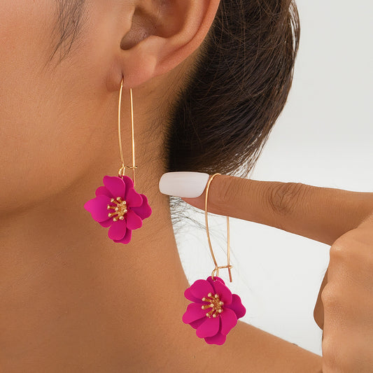 E4514R Aretes flor colgante aleacion 5.5cm