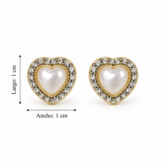 E7403 Aretes corazon perla y circonia de aleacion