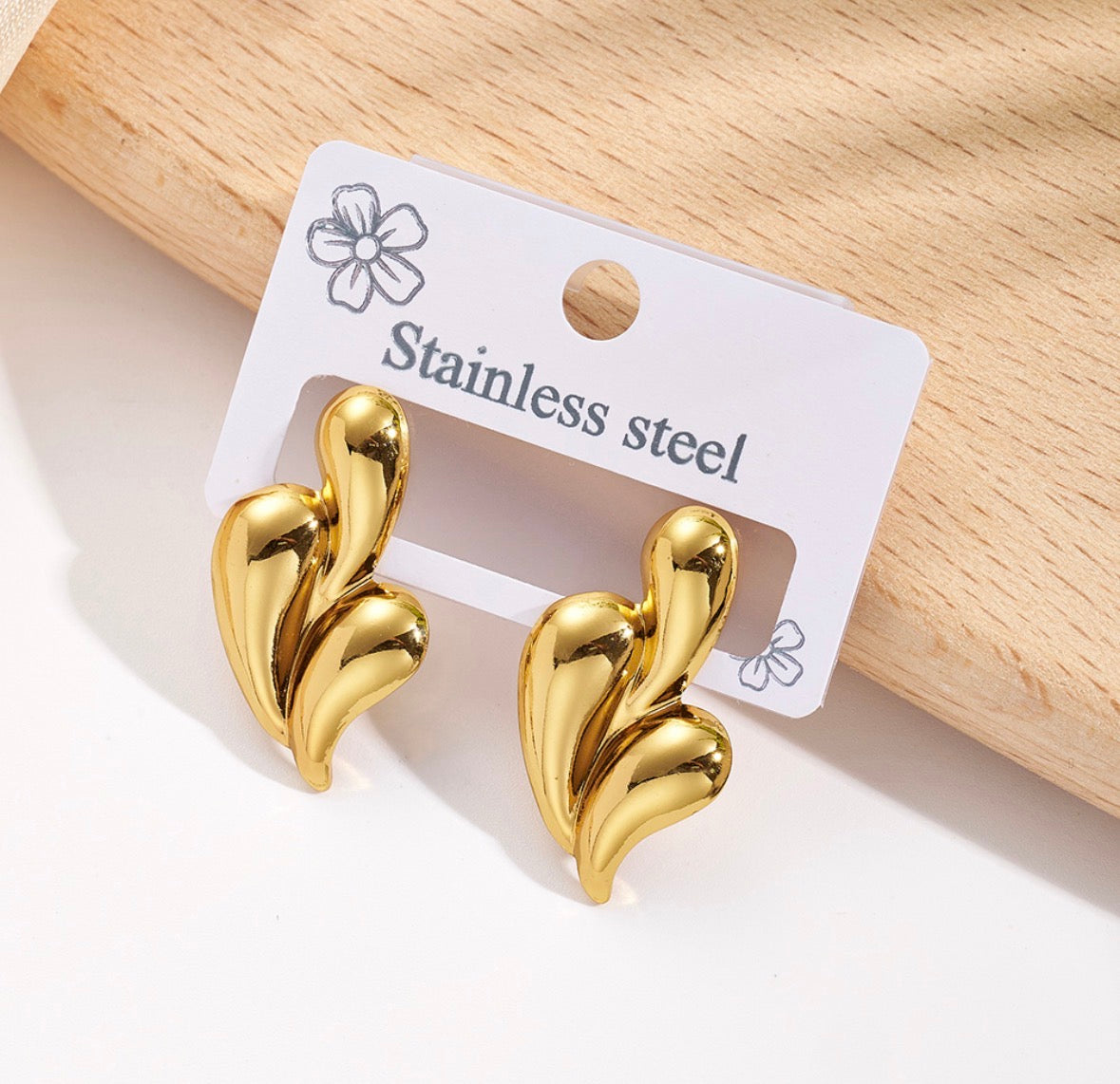 E6022 Aretes gotas doradas 3cm acero inoxidable