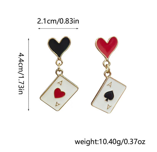 E3558 Aretes cartas poker esmaltado 4cm