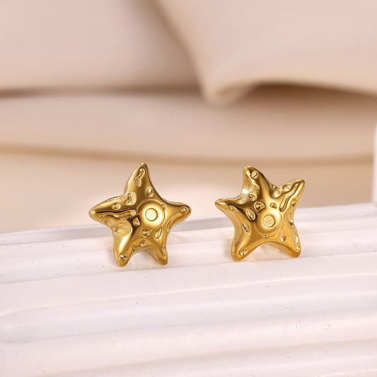 E7067 aretes Estrella de Mar dorada acero inoxidable 1.5cm