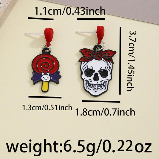 E3779 Aretes cráneo catrina día de muertos Halloween 4.5cm aleacion