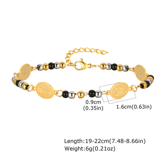 B284 Pulsera acero inoxidable chapado en oro 18k largo 21cm dije 2cm