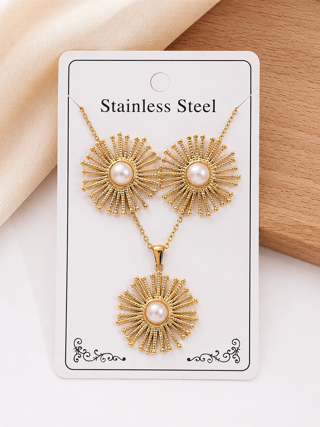 C1606S Conjunto collar aretes acero inoxidable 304 collar 19cm aretes 3cm