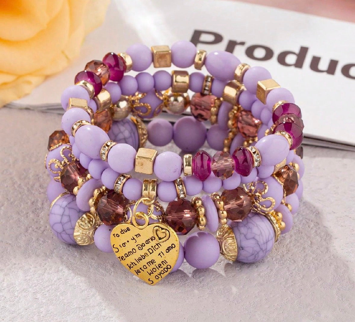 B675 Conjunto de pulsera morada cuencas elastica