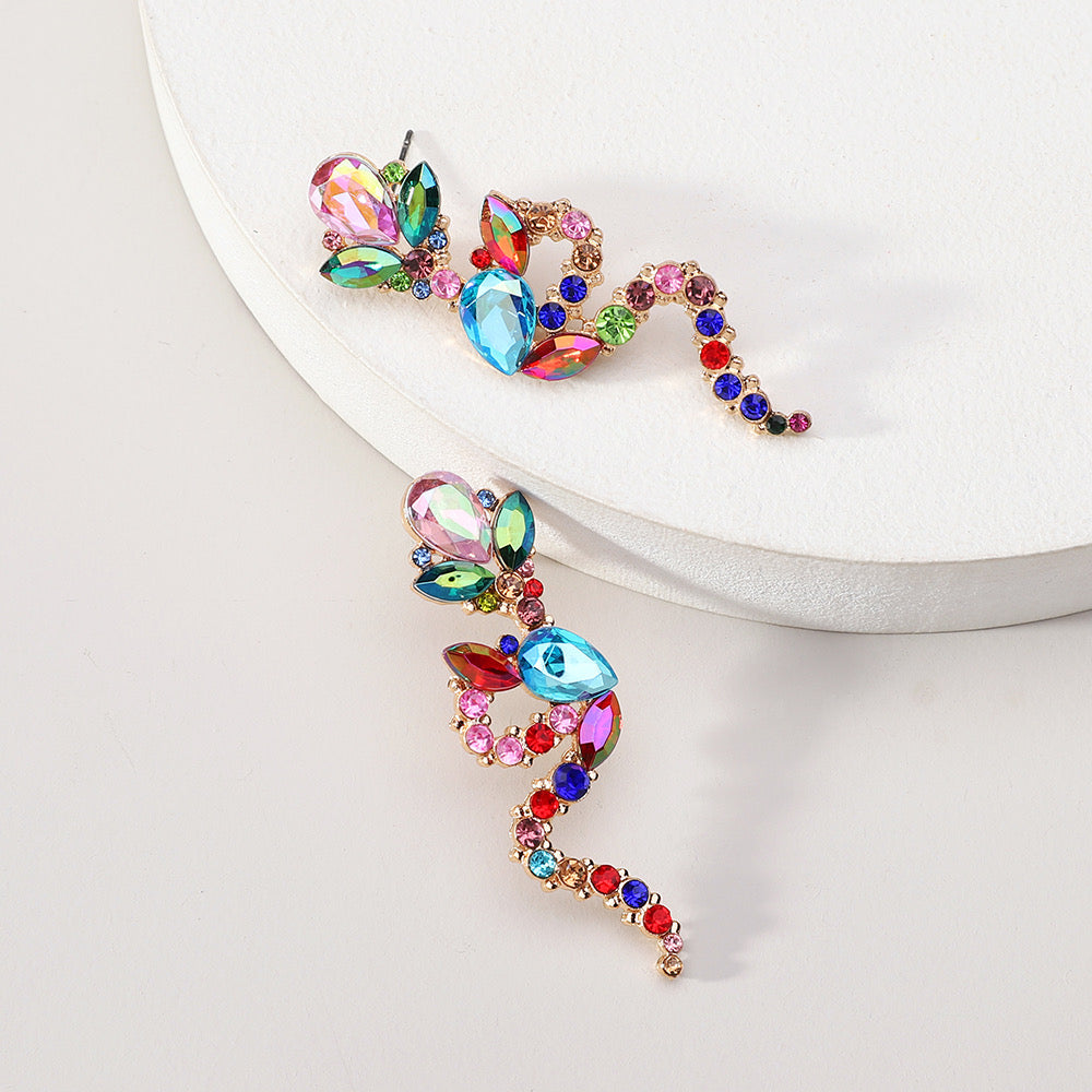 E7308C Aretes serpiente cristal fiesta 5cm