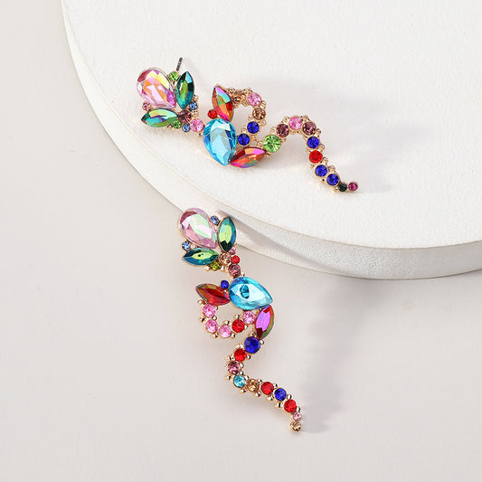 E7308C Aretes serpiente cristal fiesta 5cm