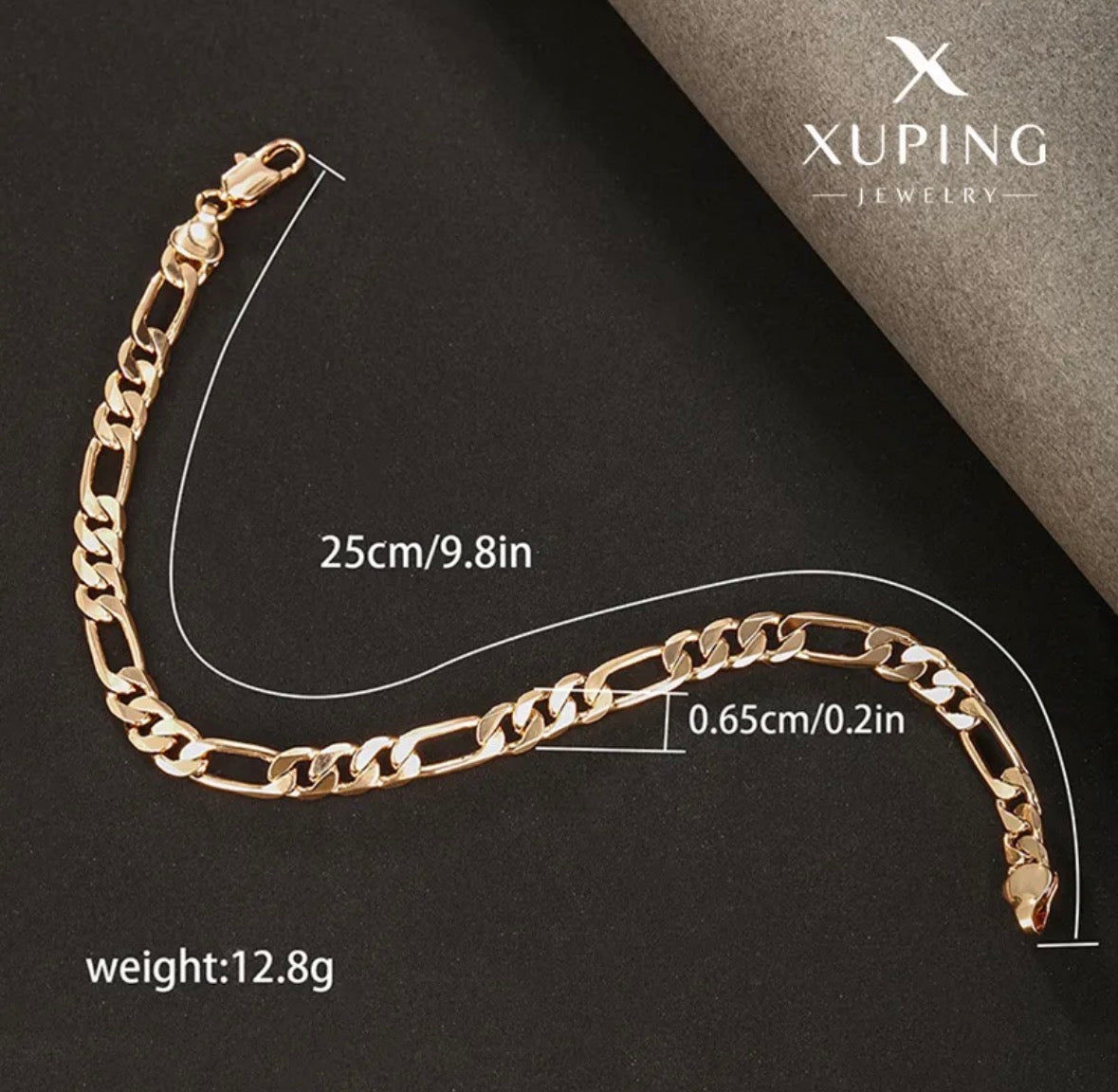 B646 Pulsera dorada aleación cobre chapada en oro de 18k 21cm