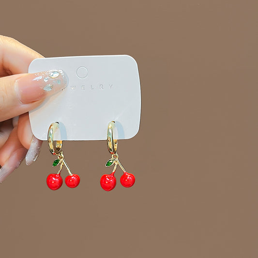 E2214 Aretes cereza poste de plata 3cm argolla