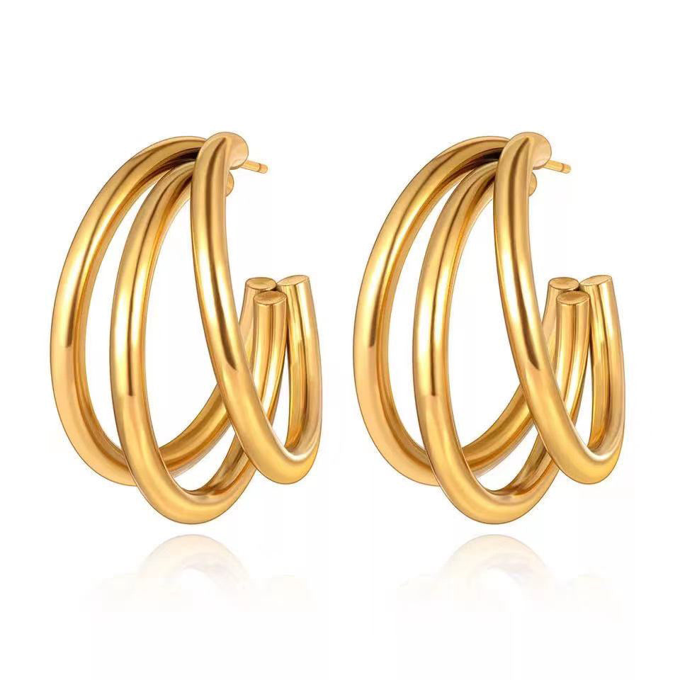 E3176 Arracada dorada acero inoxidable chapado en oro 18k 2cm