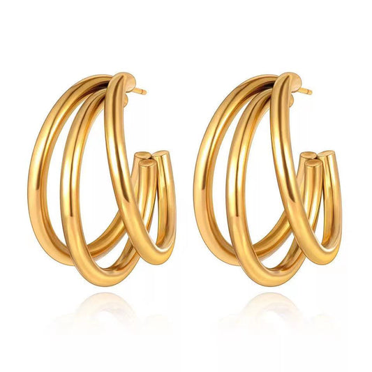 E3176 Arracada dorada acero inoxidable chapado en oro 18k 2cm