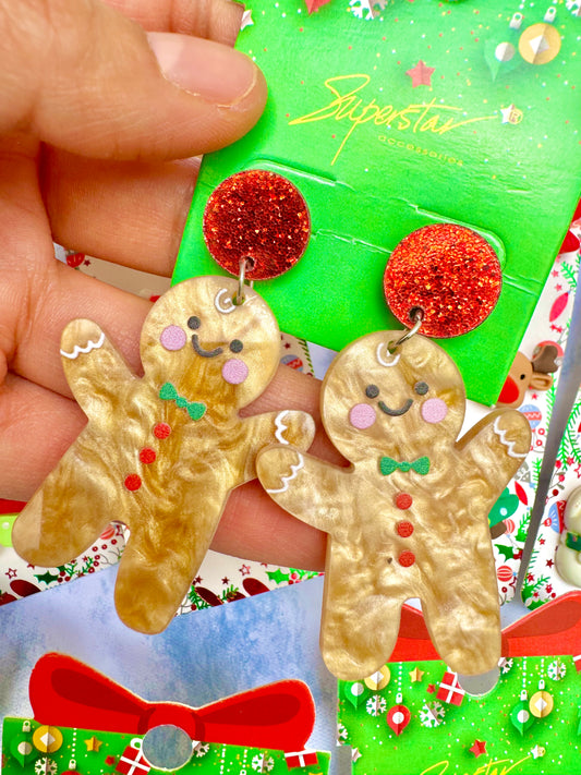 E1884G Aretes Navidad galleta gengibre acrílico ligeros 5cm