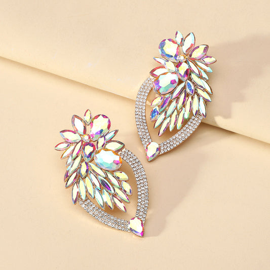 E5976T Aretes gota brillante diamantes tornasol 7cm aleacion