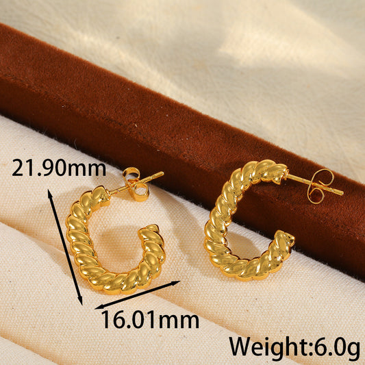 E2531 Aretes U dorado acero inoxidable chapado en oro de 18k 2cm