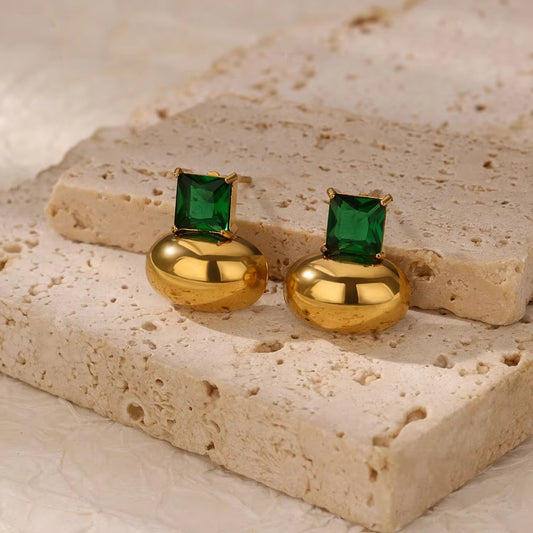 E3500 Aretes cuadro cristal verde acero inoxidable 1.5cm