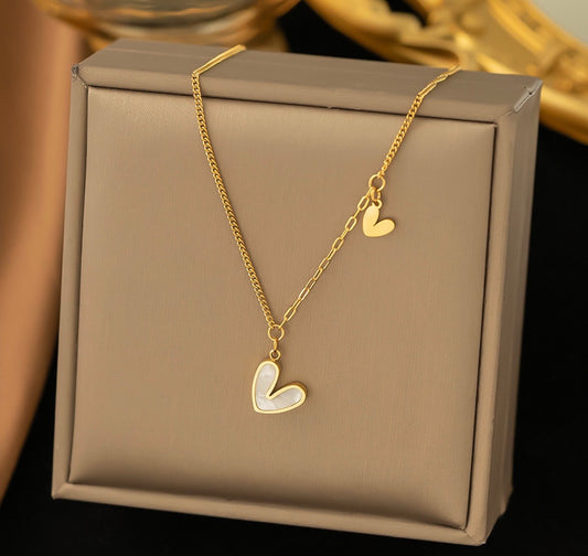 C1565 Collar Corazones perla 21cm dije 1cm