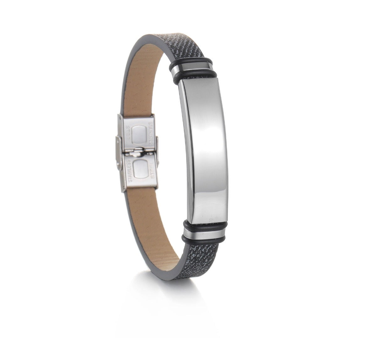 B742 pulsera ronda grabada acero inoxidable hombre