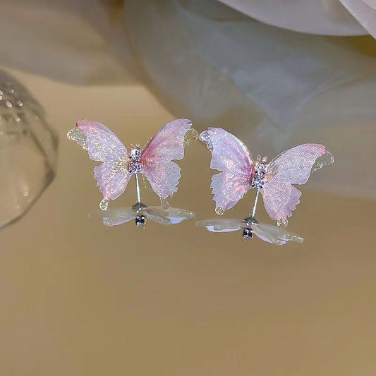 E5907 Aretes mariposa Rosa aleacion 5cm