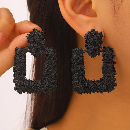 E7117 Aretes cuadro negro elegante aleacion 6cm
