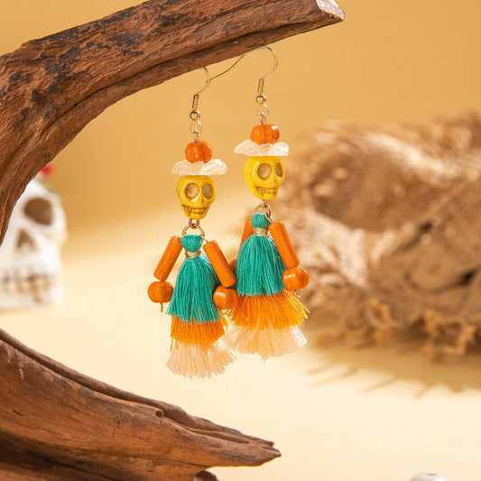 E4032 Aretes catrina Halloween aleacion 8.5cm