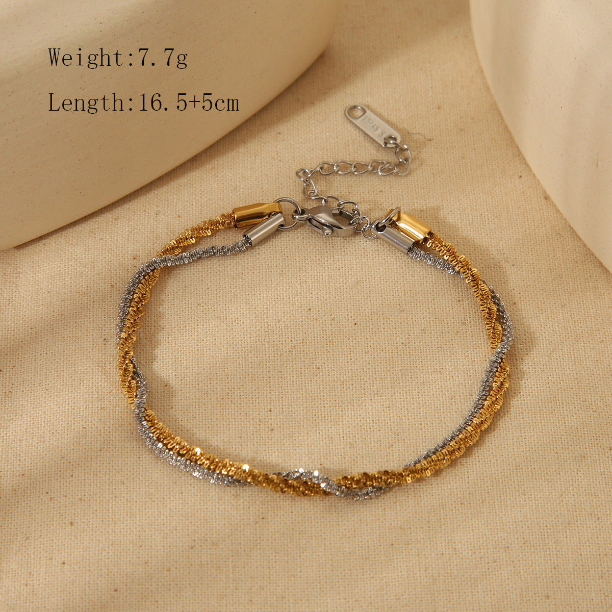 B526 Pulsera dorada acero inoxidable chapado en oro de 18k 16cm