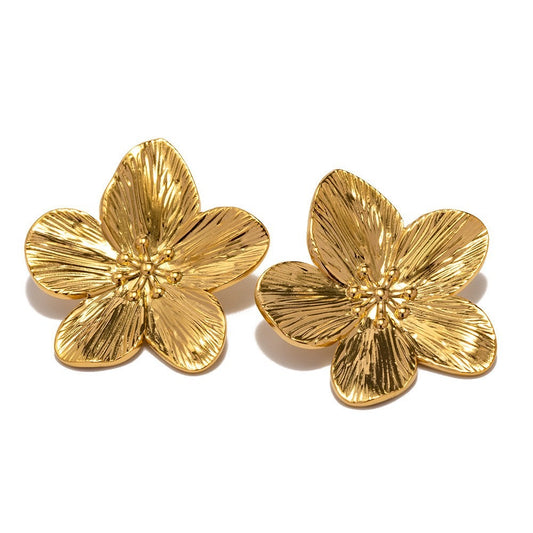 E4290 Aretes flor dorada aleacion. 3.5cm