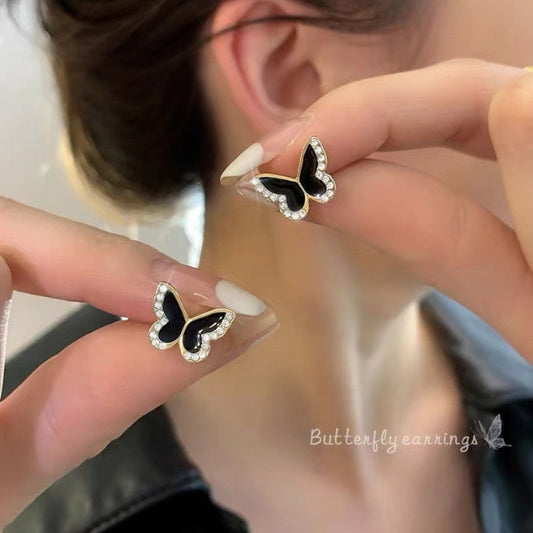 E2056 Aretes mariposa negra zirconia chicas