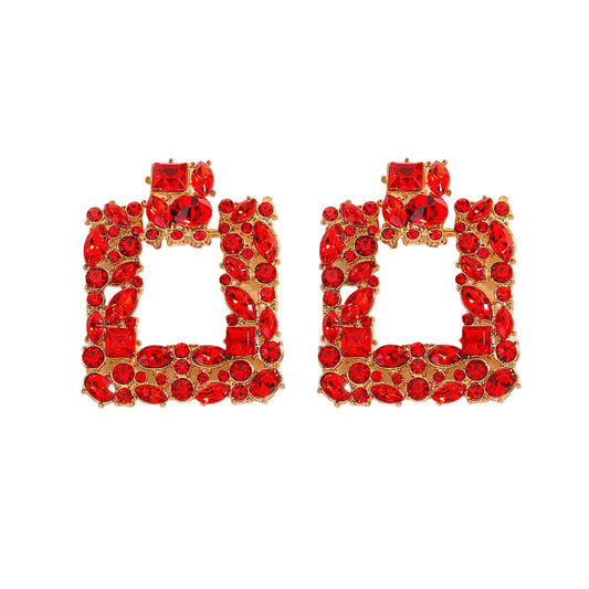 E7175 Aretes cuadro rojo brillante de fiesta aleacion 5cm
