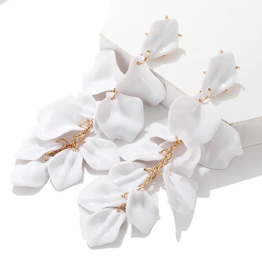 020 Aretes petalos colgantes maxi acrilico elegantes textura suave de fiesta