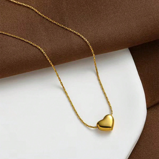 C802 collar corazón dorado acero inoxidable chapado en oro de 18k 23cm largo 1cm dije