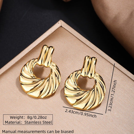 E5014 Aretes redondos dorados acero inoxidable 4cm