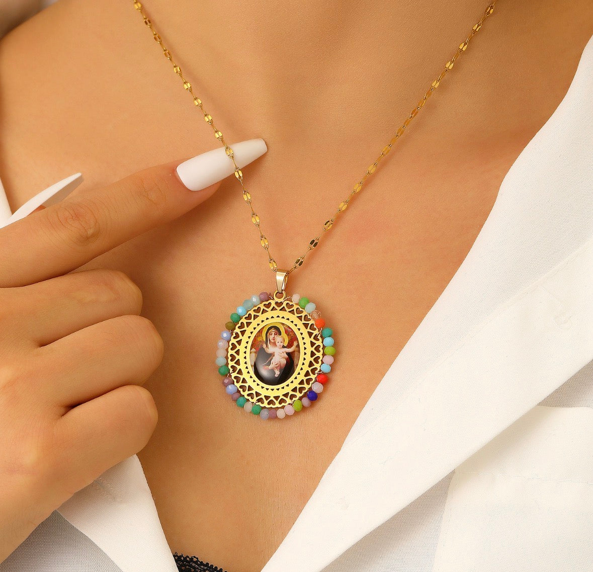 C1259 Collar dorado virgen colorido  acero inoxidable