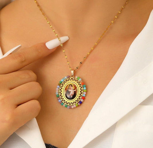 C1259 Collar dorado virgen colorido  acero inoxidable