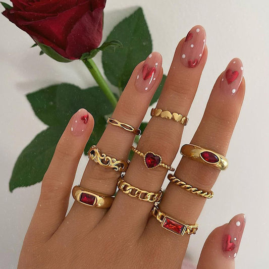 A192 Set de anillos cristal rojo aleacion