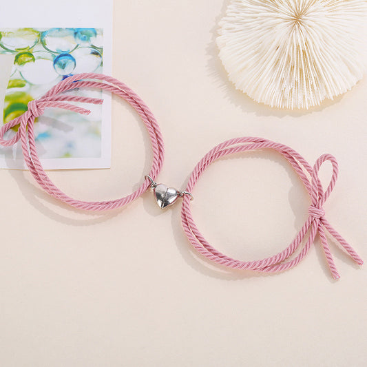 B417 Dúo pulseras pareja corazón imán Soga
