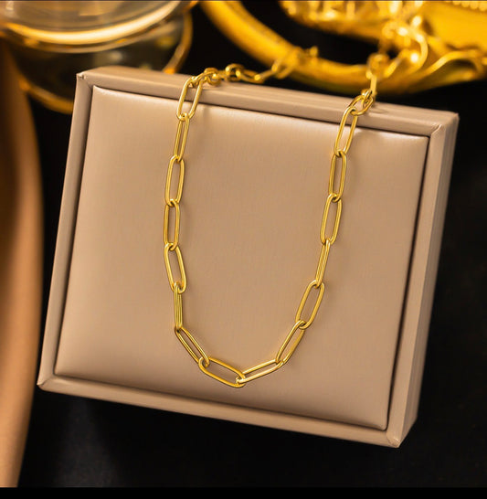 C1407 Collar dorado eslabones acero inoxidable 22cm