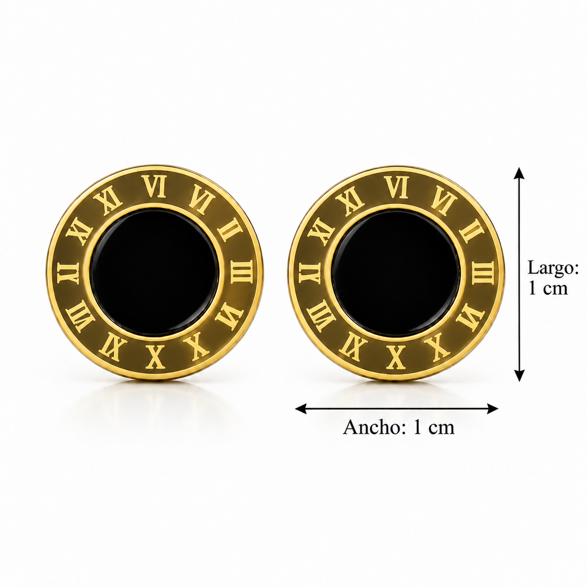 E7404 Aretes circulo negro y numeros romanos de acero de titanio