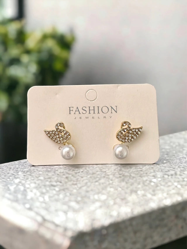 J213 Aretes Brillantes Cisne Perla Blanca