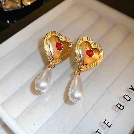 E1353 Aretes Corazón Aleación perla colgante