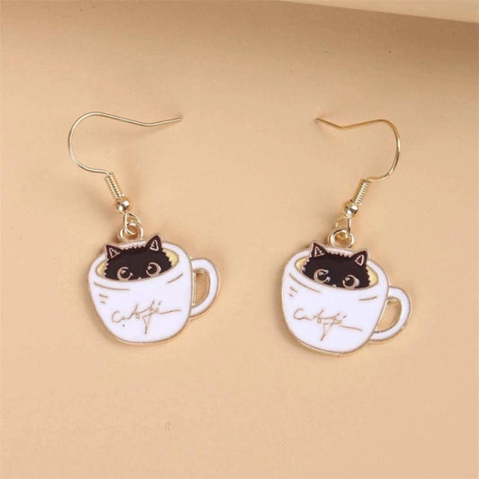 E1482 Aretes Gatos Negros Taza Aleación