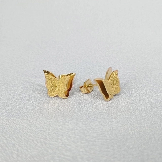 E1522 Aretes Mariposa Dorada Acero Titanio