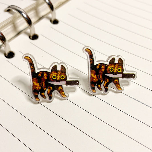E4069 Aretes gato negro Halloween acrílico 2cm