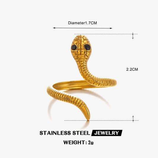A155 Anillo serpiente dorada acero inoxidable chapado en oro 18k