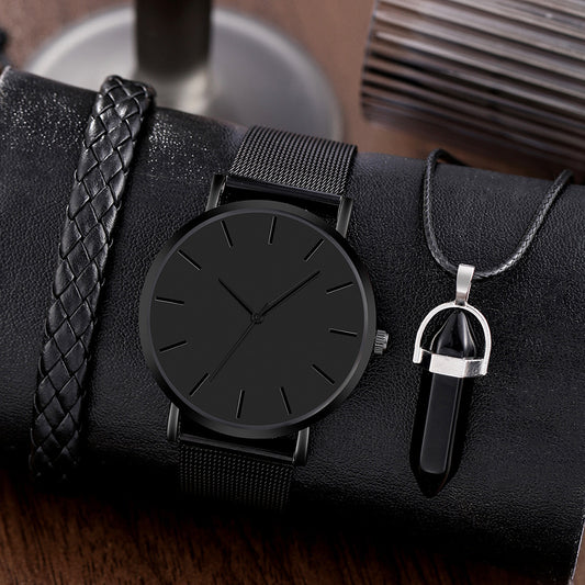 R141 Conjunto de reloj pulsera cuarzo negro para hombre