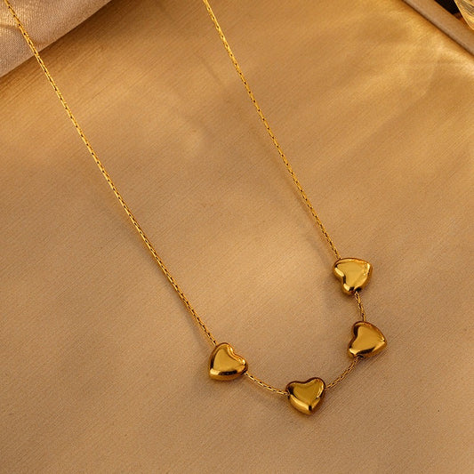 C803 collar corazones dorados acero inoxidable chapado en oro de 18k 23cm largo 2cm dije