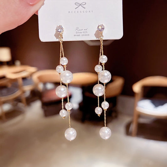 E3954 Aretes colgantes perlas cobre 7cm