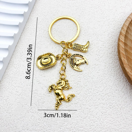 K126 llavero bota vaquero dorado acero inoxidable chapado en oro de 18k 11cm